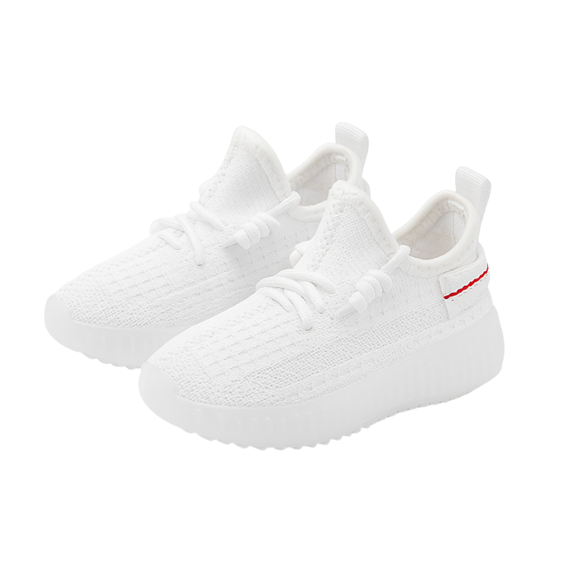 White coloured knit sneakers on a white background