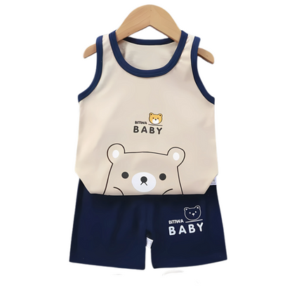 Baby outfit with bear design on a white background