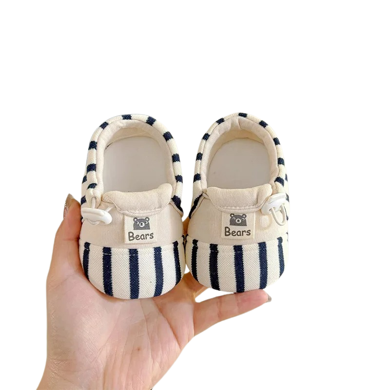 navy and white stripped baby shoes