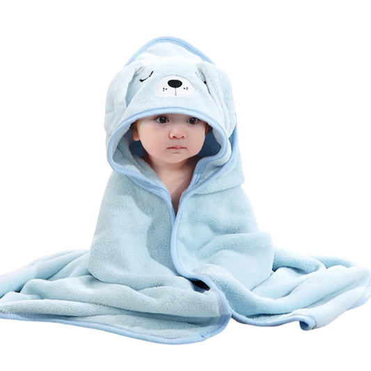 blue baby wrap, wrapped on a baby on a white background