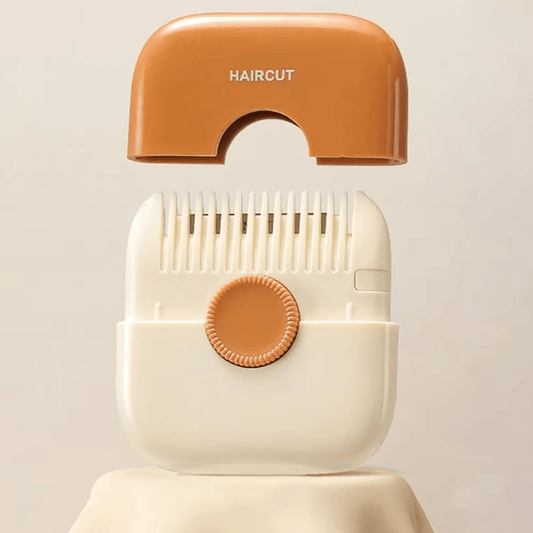 Haircut device with a beige and brown design on a light beige background