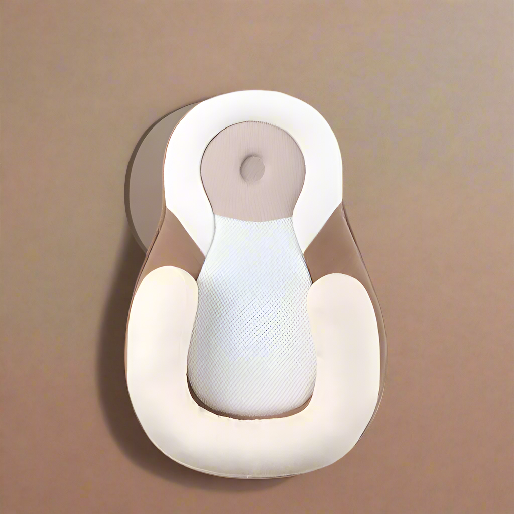 Brown and white baby lounger on a brown background