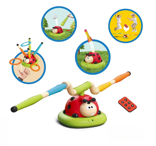 Colorful ladybug toy with remote control and interactive elements on a white background