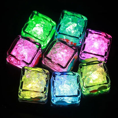 Colorful LED ice cubes glowing on a black background