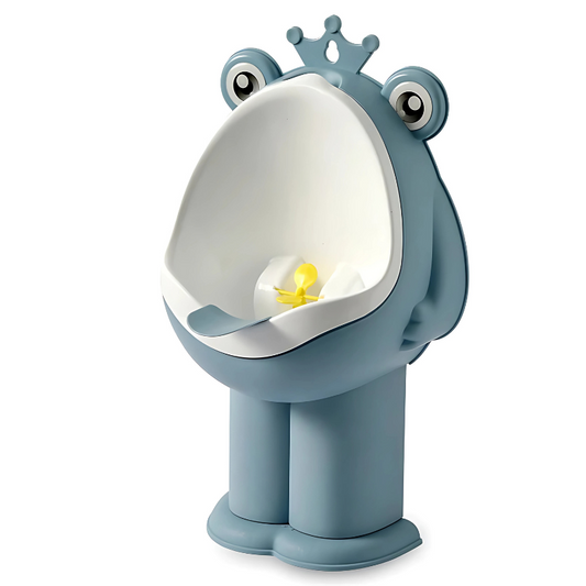 Children's Gray urinal in the shape of a frog with a crown on a white background