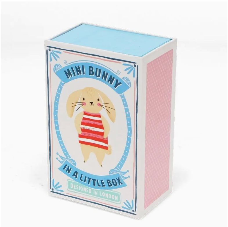 Small box with a cute bunny illustration on a white background
