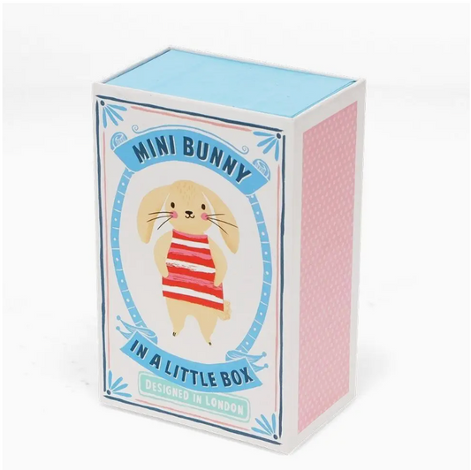 Small box with a cute bunny illustration on a white background