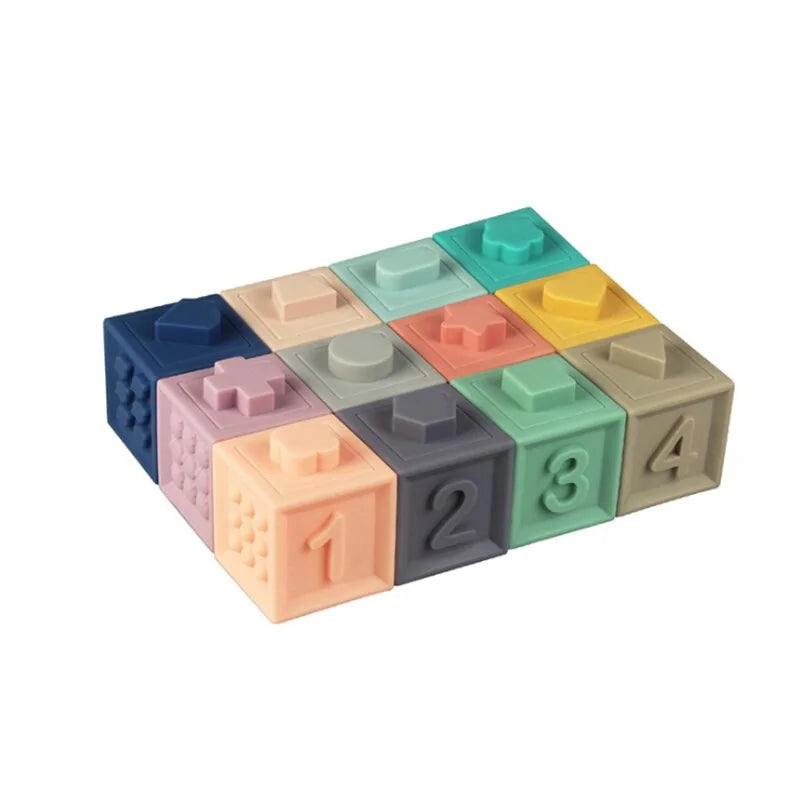 Colorful building block set with numbers on a white background