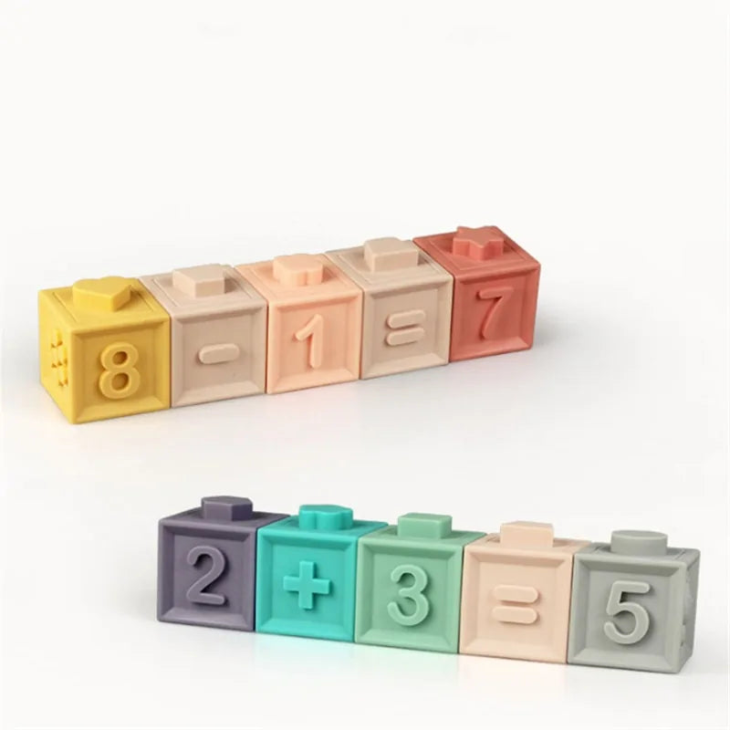 Colorful number blocks arranged in a line on a white background