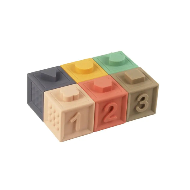 Colorful building block toy with numbers on a white background