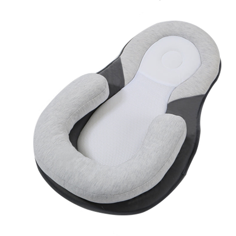 Gray baby Lounger with measurements on a white background