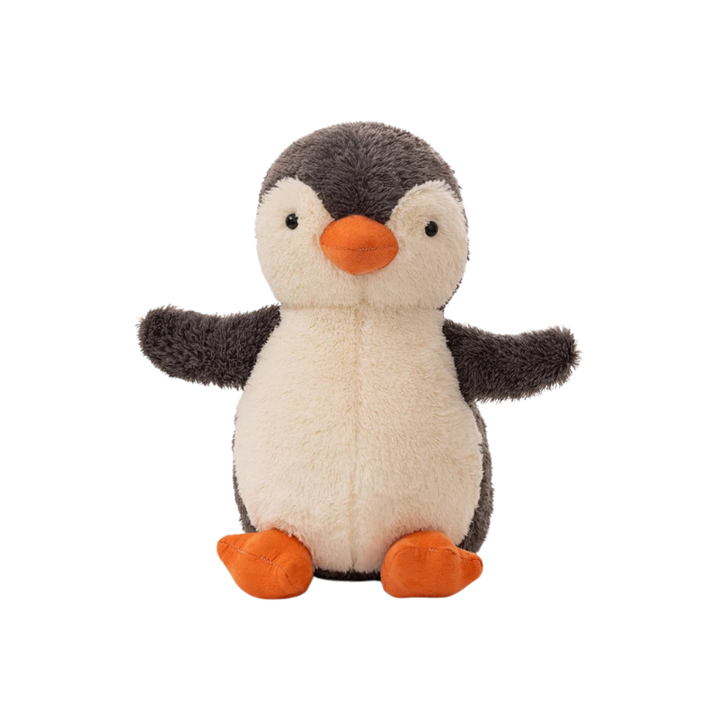 Plush penguin toy on a white background