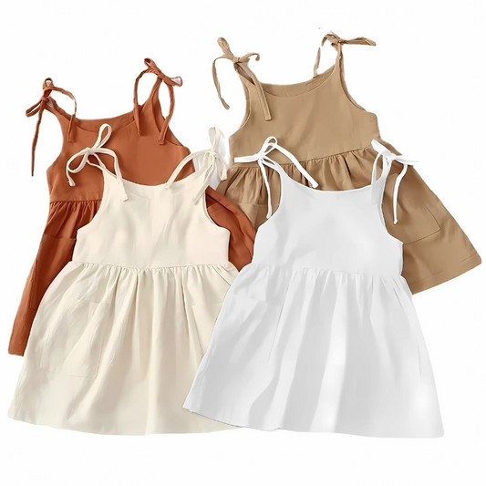 Various colored summer dresses on a white background