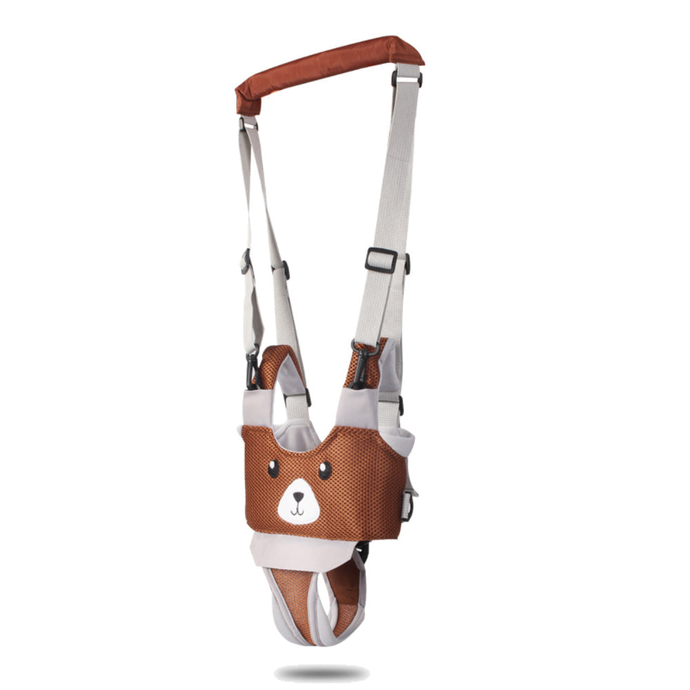 Brown WalkMate Pro harness displayed upright, highlighting its durable build and ergonomic design