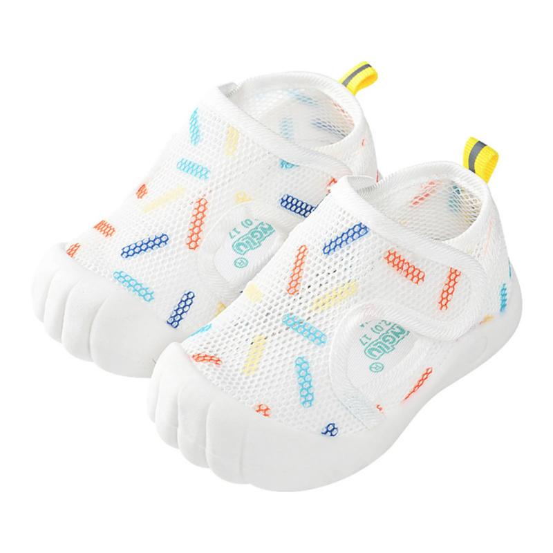 white mesh baby shoes on a white background